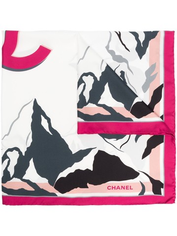 CHANEL Pre-Owned - 2010s logo mountain print silk scarf - women - Silk - One Size - White