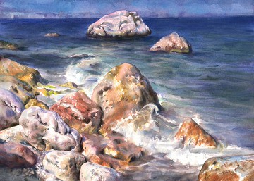 藝術家 Irina Zhunaeva 的海景原創水彩畫