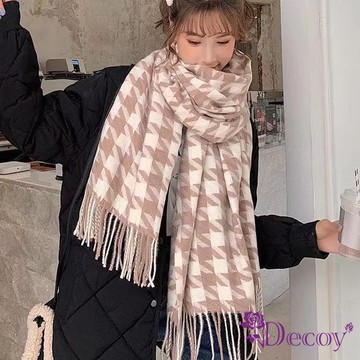 【Decoy】大方千鳥＊流蘇仿羊絨保暖圍巾/咖