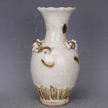 宋湖田窯開片浮雕龍耳觀音瓶手工仿古老貨瓷器家居中式古玩擺件1入