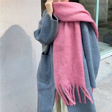 UncleYao姚叔叔/又奶又甜~少女感顯白水蜜桃粉色毛茸茸長款厚圍巾