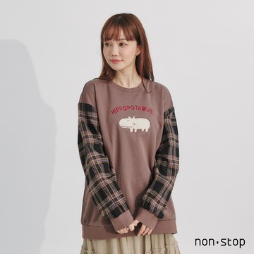 non-stop 好日子格紋拼接袖長版T恤-2色