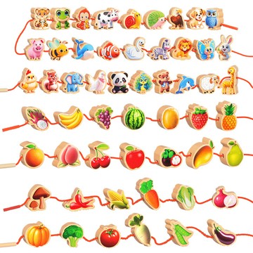 「愛思系列」兒童實木串珠益智玩具早教穿線0到3歲寶寶精細動作專注力訓練教具