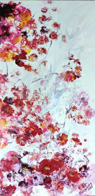 花卉探戈 流動藝術 紅色花卉佈置 原創畫作