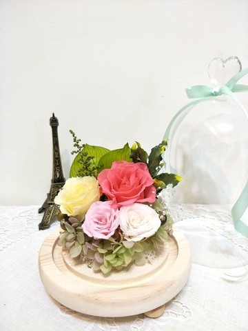 l 浪漫の夜  不凋花玻璃罩燈飾-清新黃 l  *不凋花*永生花*禮物