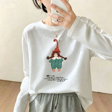 隔日達  寬版上衣 日係上衣  蓋屁股上衣  春秋衣服女休閒上衣 內搭 打底衫 學生 百搭上衣 正肩 t恤 3812