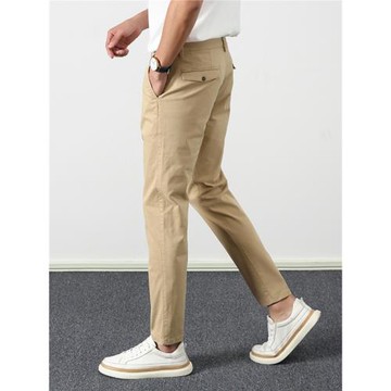 秋冬男士休閑褲百搭韓版潮流直筒長褲純棉修身小腳褲卡其色褲子男