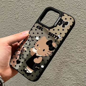 磁吸MagSafe愛心小香風黑皮kitty適用iphone17pro手機殼16promax蘋果15鏡面保護套14plus少女13甜酷Air12