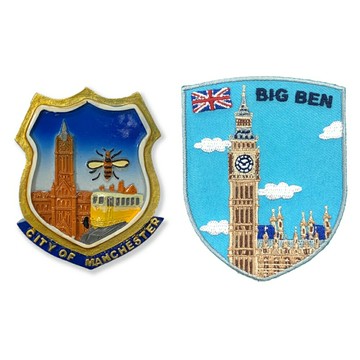 英國曼彻斯特冰箱磁鐵+英國倫敦 大笨鐘 Big Ben立體繡貼【2件組】紀念磁鐵療癒小物 磁性家居裝飾 造型磁鐵 旅遊磁鐵
