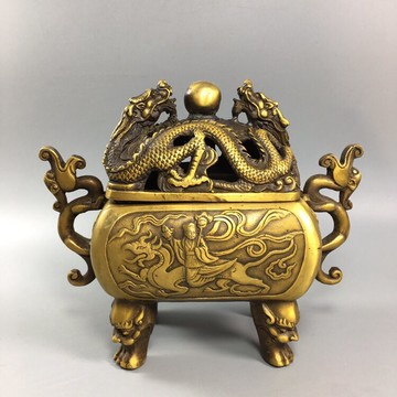 古玩雜項古董收藏仿古做舊銅器黃銅熏香爐圖案做工精細收藏