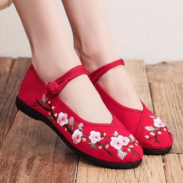 平底布鞋女民族風中老年婆婆媽媽單鞋日常軟底淺口圓頭舞蹈鞋夏款
