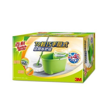 3M 百利T0輕巧手壓式旋轉拖把組1桶1桿2布盤