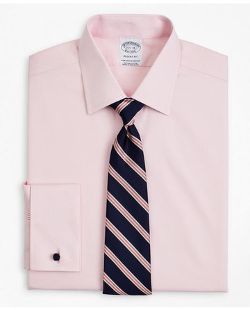 Brooks Brothers Men's Stretch Regent Regular-Fit Dress Shirt, Non-Iron Pinpoint Ainsley Collar French Cuff Pinpoint | Pink | Size 16½ 35