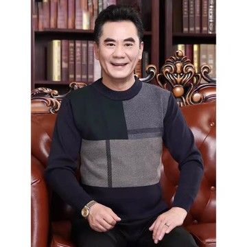 爸爸毛衣冬裝上衣中老年人加絨加厚保暖衣內搭中年男裝打底衫