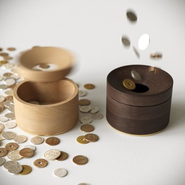 轉轉零錢盒 深色實木