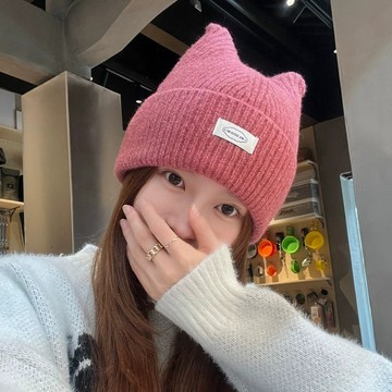 【✨滿99免運】日係可愛貓耳朵毛綫帽子女冬2023新款加厚保暖百搭防寒護耳針織帽