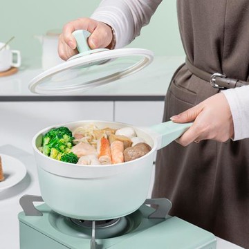 debo德鉑含鈦奶鍋寶寶輔食18cm鋁合金無涂層不粘鍋羅莎妮