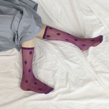 多種顏色可選~春夏季透氣薄款圓點女熒光ins潮中長筒襪堆堆絲襪