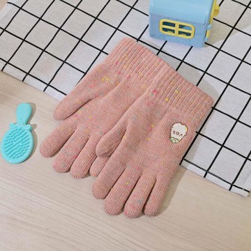 角落刺繡彩點觸控雙層手套-貓咪