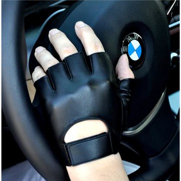 開車防滑皮手套男冬半指手套女露指手套半截騎行短款健身手套潮