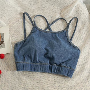 2025夏季別致小上衣設計感防走光牛仔吊帶衫女小眾百搭美背小背心