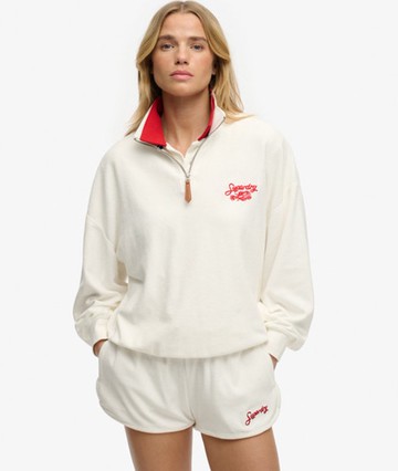 Superdry Women's Heritage Terry Half Zip Sweatshirt Cream Size: 10