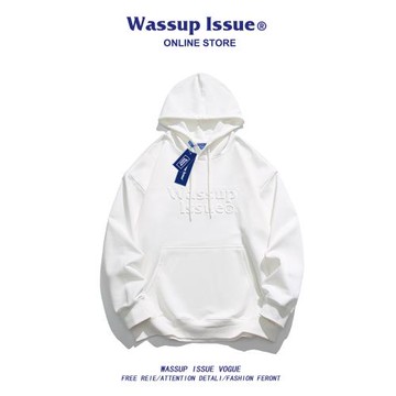 WASSUP ISSUE純色連帽潮牌衛衣男情侶百搭寬松休閑2023新款美式