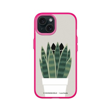 iPhone 15 Clear 粉漾桃 - ilovedoodle (Lim Heng Swee) - Cat and Plant - 貓迷藏