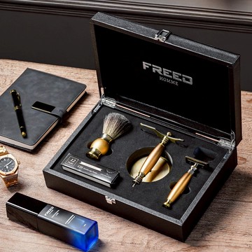 【FREED】雙刃式古銅刮鬍刀豪華禮盒四件組 - 阿波羅 客製化 刻字 送禮 生日 男生 聖誕節 交換禮物