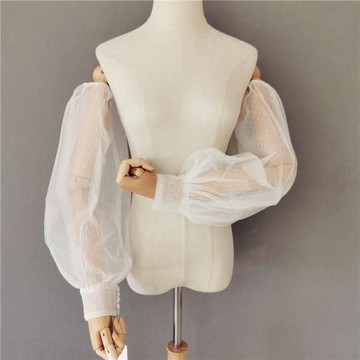 婚紗袖子 新娘結婚抹胸婚紗配飾可拆卸免縫手臂套網紗波點袖子