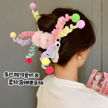 多巴胺彈簧毛絨髮夾女趣味搞怪鯊魚夾可愛髮卡後腦勺盤髮抓夾頭飾