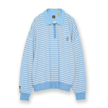 5th STREET｜山形｜女裝｜寬版半開條紋長袖T恤｜寶藍色