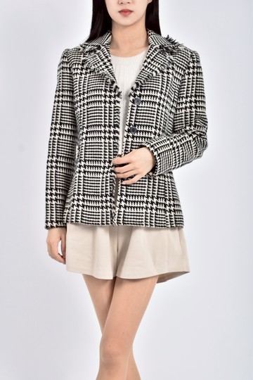 (S) wanko質感羊毛格紋黑色外套