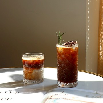 日本FOREVER 無鉛玻璃復古款水杯/飲料杯350ml 菱紋款 6入組