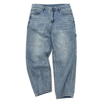 帥到離譜！復古經典余文樂百搭工裝褲做舊水洗九分寬松直筒牛仔褲