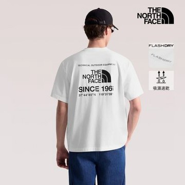 【The North Face 官方旗艦】線上獨家款｜北面男女款白色FLASHDRY速乾短袖T恤｜8M76LA9 排汗衫