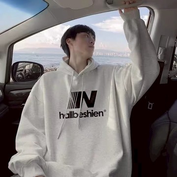 韓版連帽刷毛印花大學T 潮ins寬鬆刷毛款男港風青年連帽上衣 印花秋冬長T 加絨款 情侶裝 帽T（JM328)【壹號站】