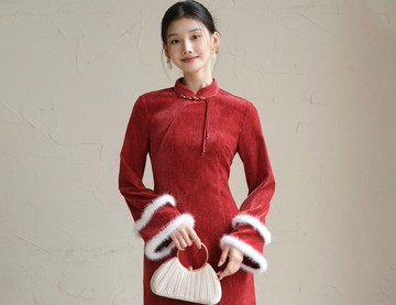 【納福紅裳】新中式復古風 加厚改良旗袍