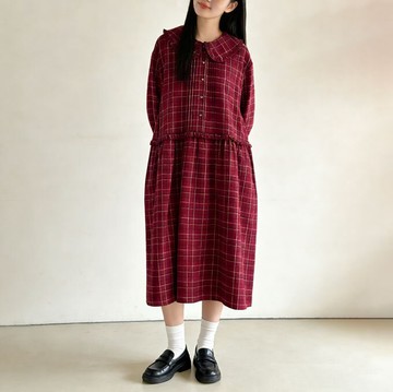 經典千鳥格休閒純棉洋裝940440A