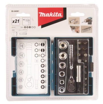 MAKITA 牧田 B-54081 21件組 1/4" 2分棘輪 Bit+套筒 手工具組