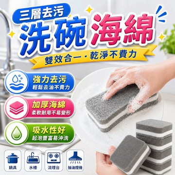 洗碗海綿 三層海綿 雙面菜瓜布 廚房清潔海綿 洗鍋海綿 碗盤清潔刷 水槽海綿 流理台海綿 廚房餐具清潔