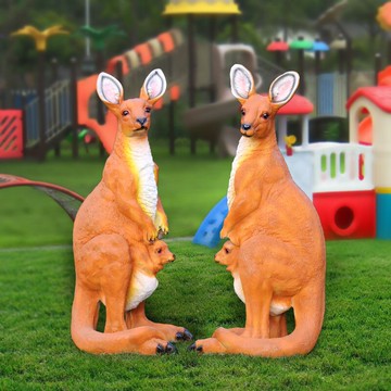 戶外仿真澳洲大袋鼠園林擺件別墅景觀裝飾品玻璃鋼工藝品動物雕塑