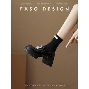 方巷大叔真皮黑色厚底樂福鞋女款2026年春季新款水鉆粗跟小皮鞋子