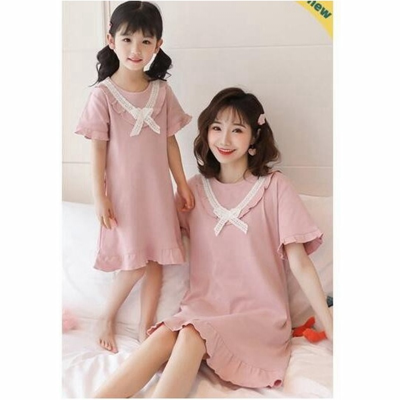 ネグリジェ 親子服 お揃い パジャマ 女の子 ジュニア フリル ナイトウエア 子供 こども服 薄手 半袖 ワンピース 夏 ルームウェア キッズ 可愛い 部屋着 寝巻き 通販 Lineポイント最大get Lineショッピング