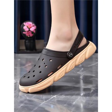 越南橡膠沙灘洞洞鞋男款透氣兩用涼鞋厚底包頭拖鞋柔軟鏤空花園鞋
