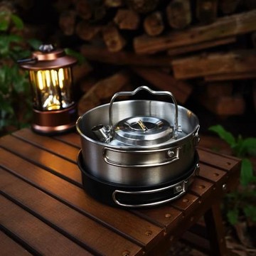 戶外不銹鋼套鍋露營燒水壺煮湯鍋不粘煎野營鍋具戶外野營炊具批發