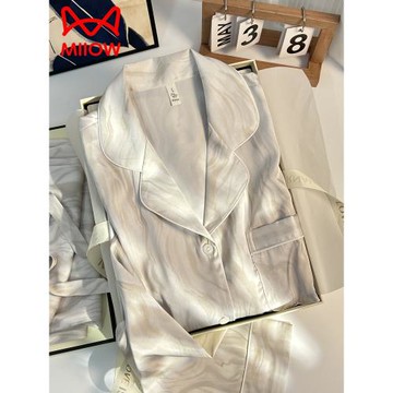 貓人冰絲睡衣女帶胸墊春秋款2025新款夏季高級感家居服送閨蜜禮盒