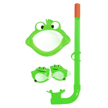 Bestway 幼兒戲水組 環保無毒PVC  戲水鏡15cm + 呼吸管35cm + 戲水帽15 x 12cm  綠色