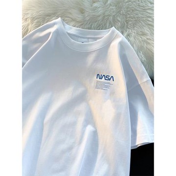 NASA聯名短袖T恤男圓領寬松重磅純棉T恤上衣美式潮牌休閑體恤情侶