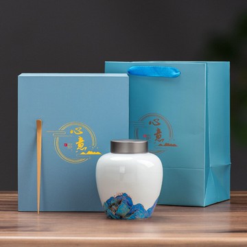 陶瓷茶葉罐錫蓋密封罐防潮罐家用中式青瓷裝茶葉罐子瓷罐商務禮品